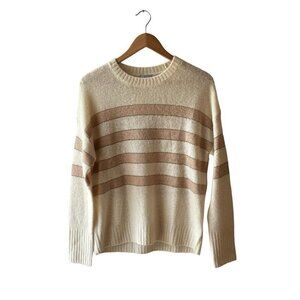 Rails Size S Beige, Tan & Gold Metallic Striped Cashmere & Silk Sweater - New